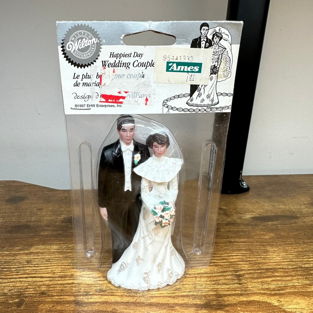 Vintage Wilton Happiest Day Wedding Couple Cake Topper 1998 Black Tuxedo 202-306